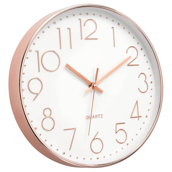 Afoxsos 12 in. Rose Gold  and  White Analog Plastic Battery Operated Silent Non-ticking Wall Clock