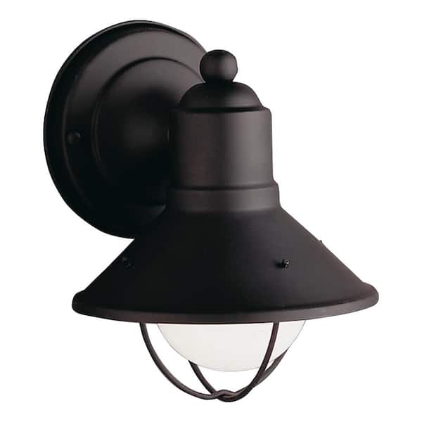 KICHLER Seaside 1-Light Black Wall Sconce Outdoor Hardwired Barn Sconce with No Bulbs Included (1-Pack)