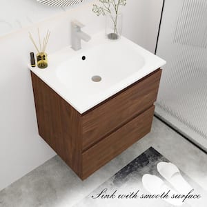 24 in. W x 18 in. D x 20.25 in. H Single Sink Wall Bath Vanity in Brown Oak with White Ceramic Top