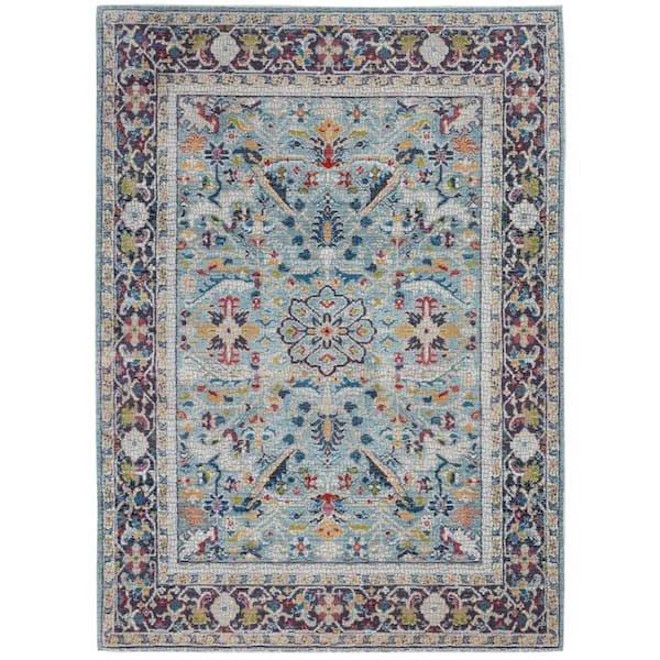 Nourison Global Vintage Teal Multicolor 4 ft. x 6 ft. Vintage Persian Medallion Area Rug