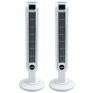 12 in. 3-Speed Oscillating Tower Fan in White with Timer and Remote Control (2-Pack)