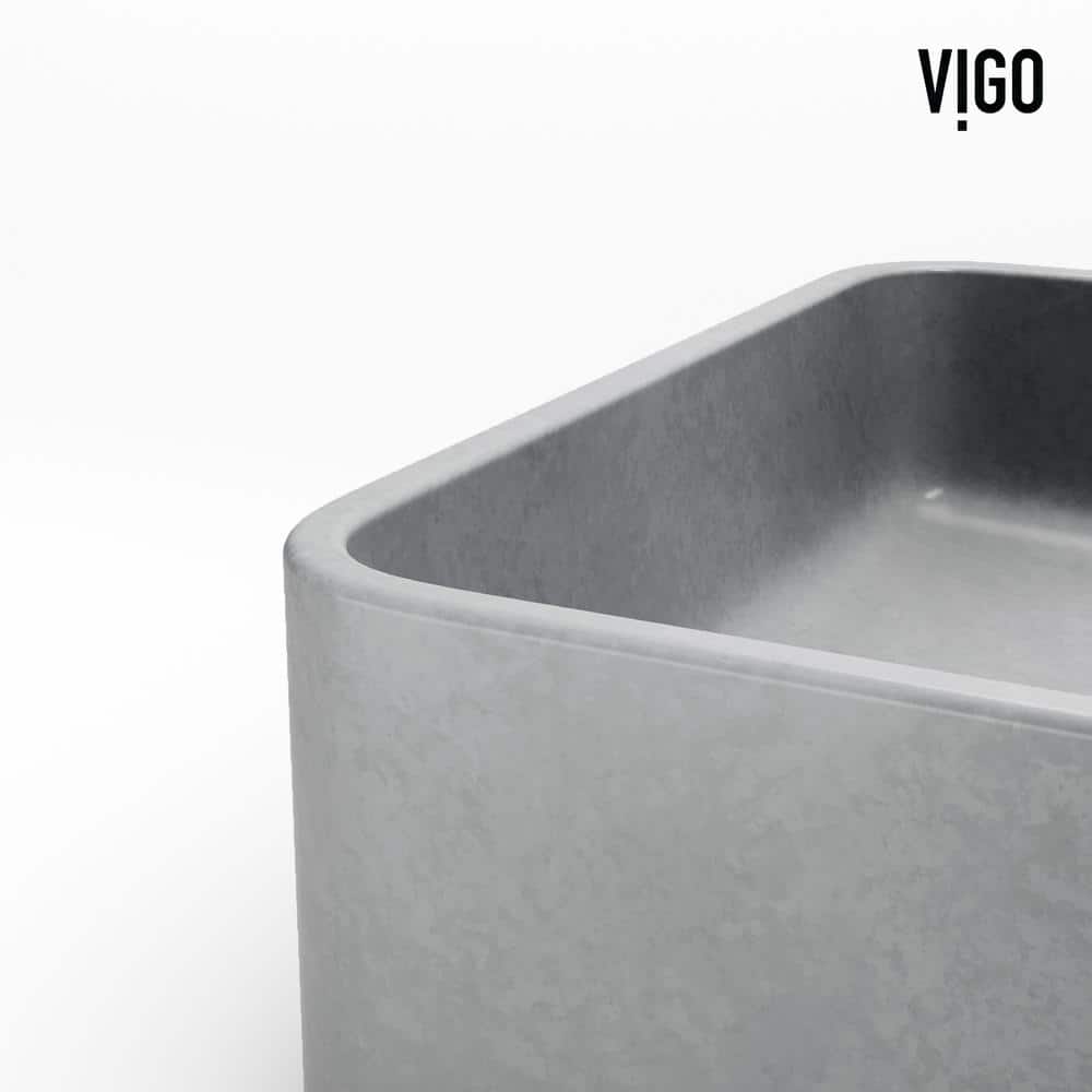 Gray Concrete Rectangular Vessel Bathroom Sink, 16" x 12"