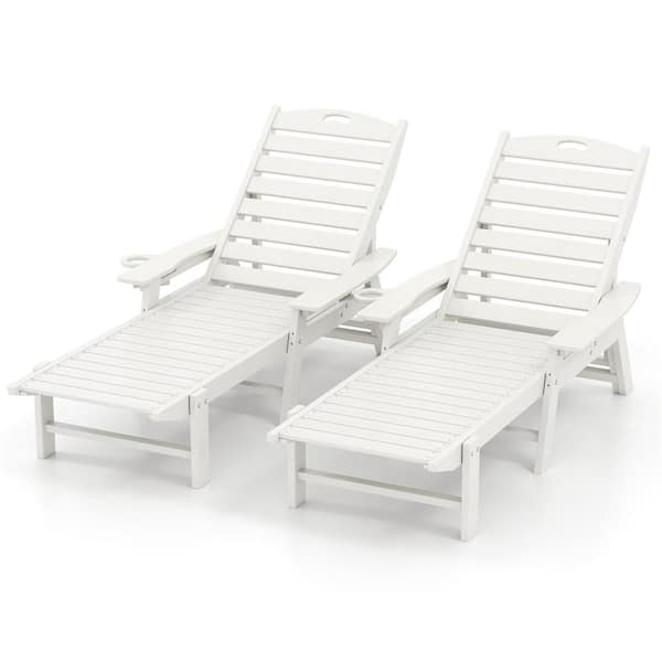 Costway 2-Piece Patio Lounge Chair Chaise Adjustable Weatherproof HDPE Cup Holder
