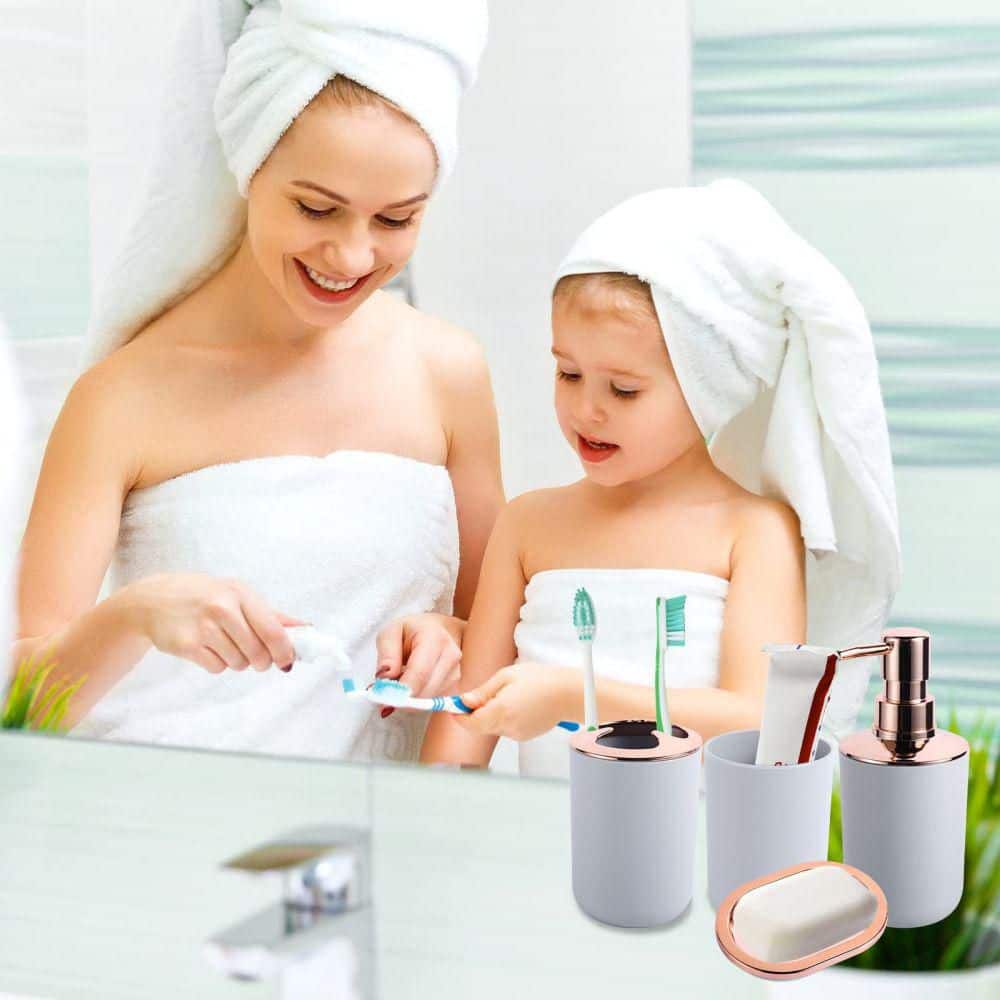 Gray and Rose Gold 8-Piece Bathroom Accessory Set
