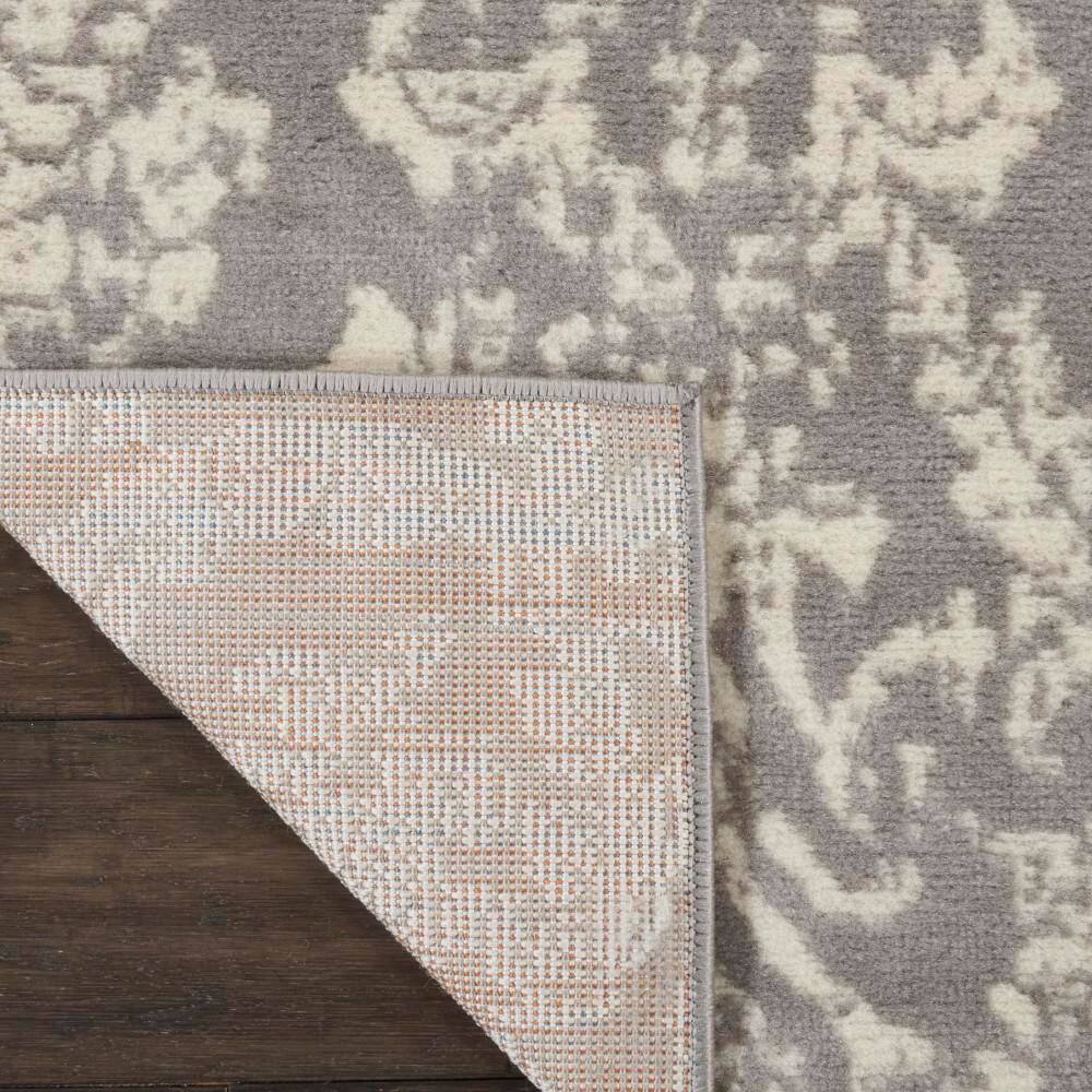 Jubilant Gray and Ivory Damask Runner Rug 2'3" x 7'3"