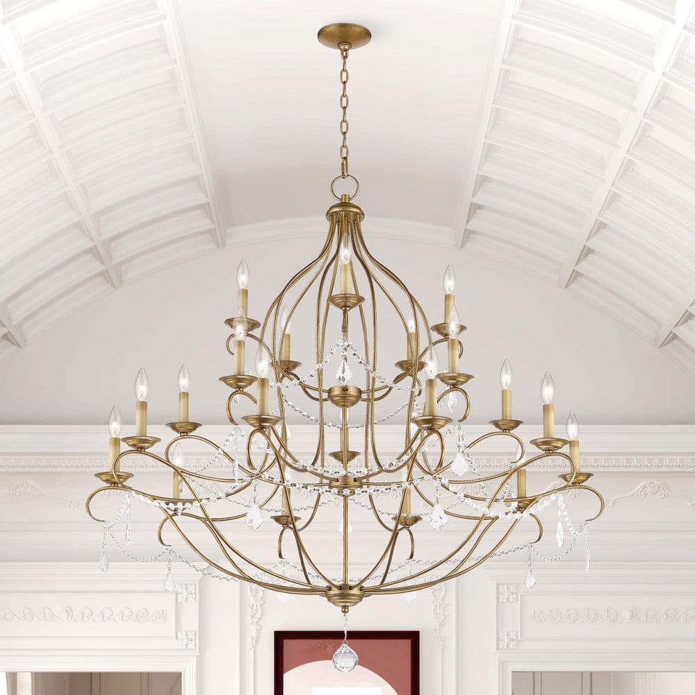 Antique Gold Leaf Crystal 12-Light Candle Chandelier