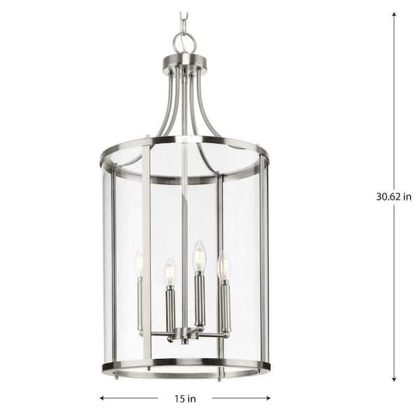 Gilliam 15 in. 4 -Light Brushed Nickel Hall Shaded Foyer Light