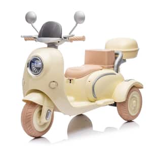 Electric Two-Seater Kids Ride Motorcycle, Three Wheels Kids toy with Slow Start for kids Aged 3-6-Beige