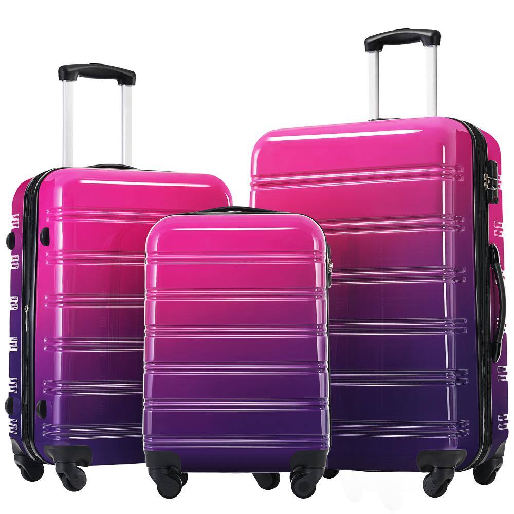 3-Piece Hardshell Expandable Luggage Set, Gradient Purple-Pink, Spinner Wheels, TSA Lock, Lightweight 20/24/28"