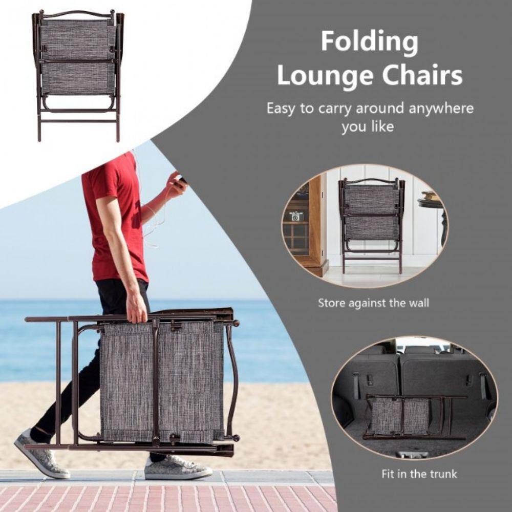 Gray Steel Frame Folding Camping Chairs with Arms, Set of 2