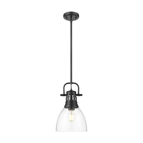 Duncan 100-Watt 1 Light Matte Black Shaded Pendant Light with Clear Glass Shade, No Bulbs Included