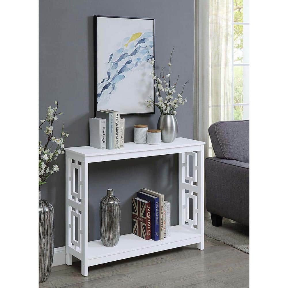 Town Square White Wood Console Table with Storage Shelf