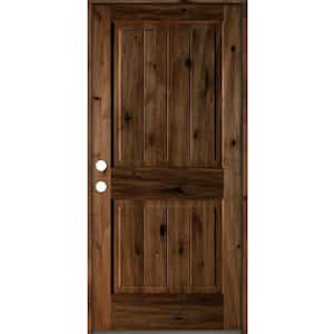 36 in. x 80 in. Rustic Knotty Alder Square Top V-Grooved Provincial Stain Right-Hand Wood Single Prehung Front Door