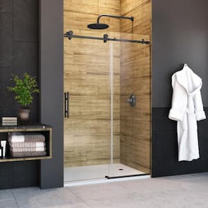 Eclipse 48 in. W x 74 in. H Frameless Sliding Shower Door in Matte Black with Easy Clean 10 Clear Glass Protection