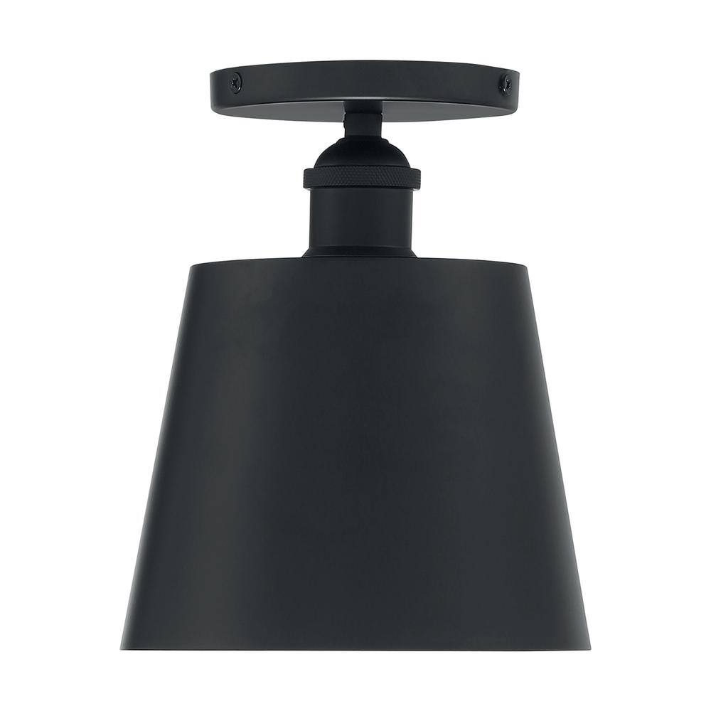 Matte Black and Brass Glass Drum Semi Flush Light