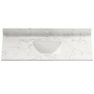 49 in. W x 22 in. D Engineered Stone Composite White Rectangular Single Sink Bathroom Vanity Top in Carrara Jade-1 Hole