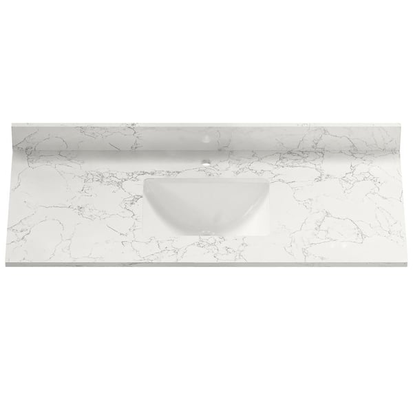 Boyel Living 49 in. W x 22 in. D Engineered Stone Composite White Rectangular Single Sink Bathroom Vanity Top in Carrara Jade-1 Hole