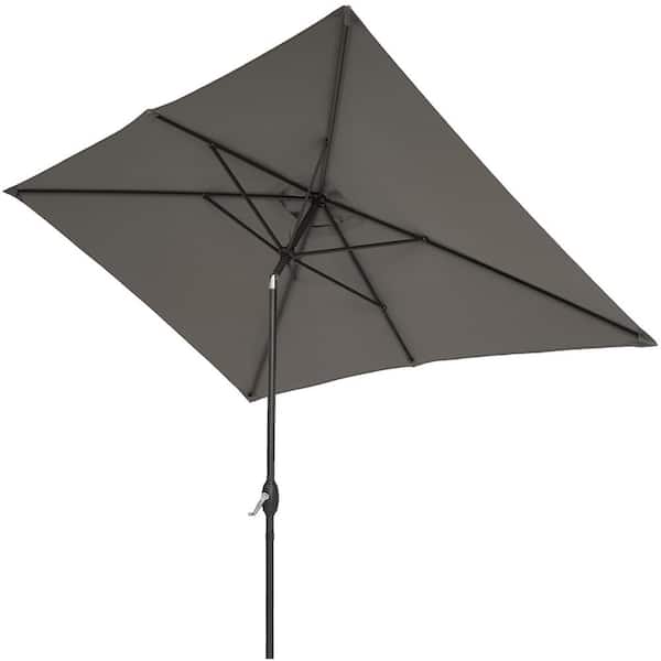 Sonkuki 10 ft. x 7 ft. Aluminum Frame Circle Outdoor Market Patio Umbrella in Gray, with a Crank and Tilt Button