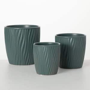 6.75 in., 5.75 in., and 4.75 in. Green Wave Indoor/Outdoor Planter Set of 3, Ceramic