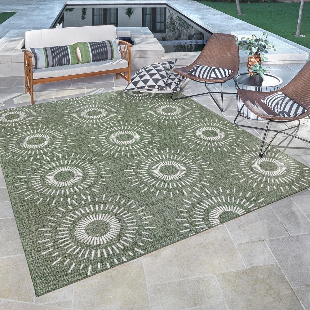 Tiaret Green and Beige Flatweave Indoor/Outdoor Area Rug 5' x 7'