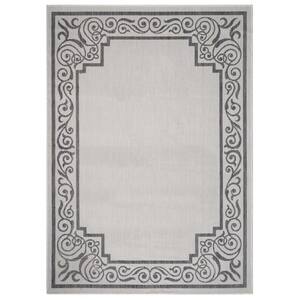 Filigree White / Gray 3 ft. x 5 ft. Fanciful Bordered Traditional Polypropylene Indoor/Outdoor Area Rug