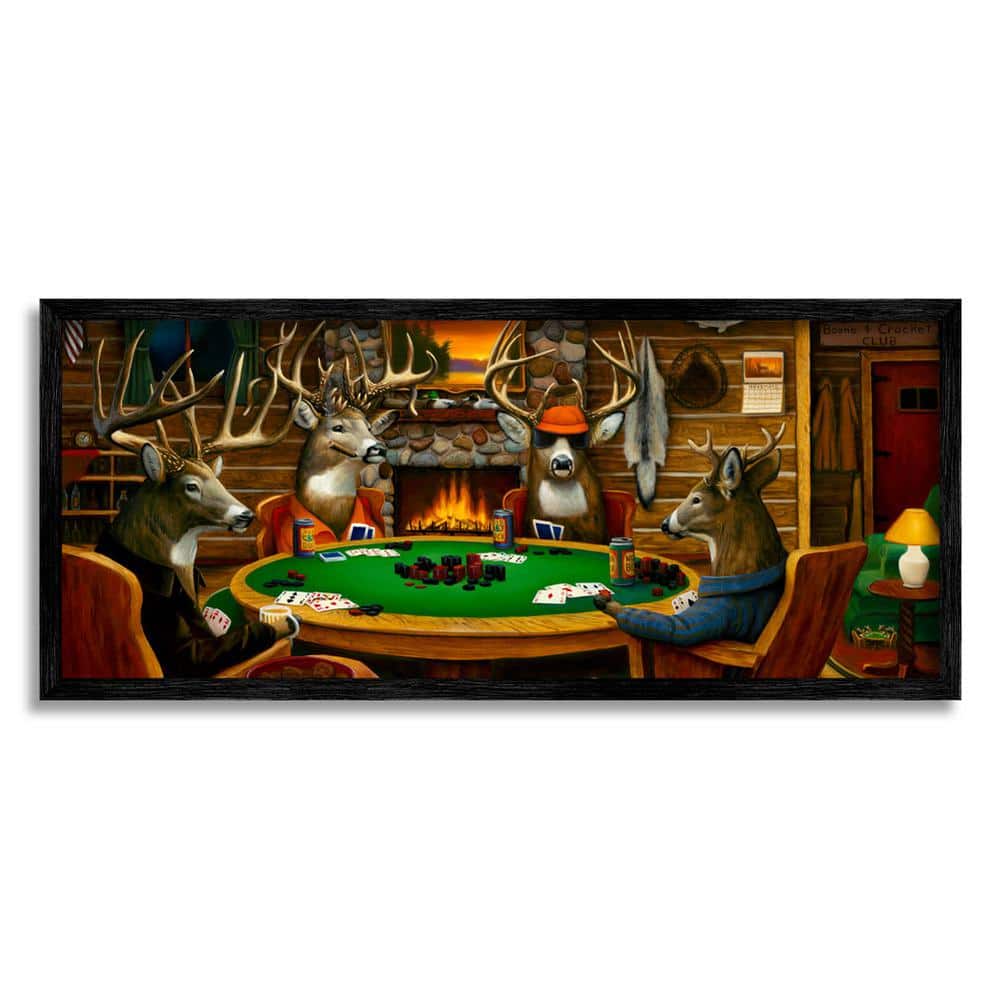 The Stupell Home Decor Collection Deer Animals Playing Poker Table Cabin Lodge Design By Leo Stans Framed Animal Art Print 24 in. x 10 in., Brown -  am-971_fr_10x24