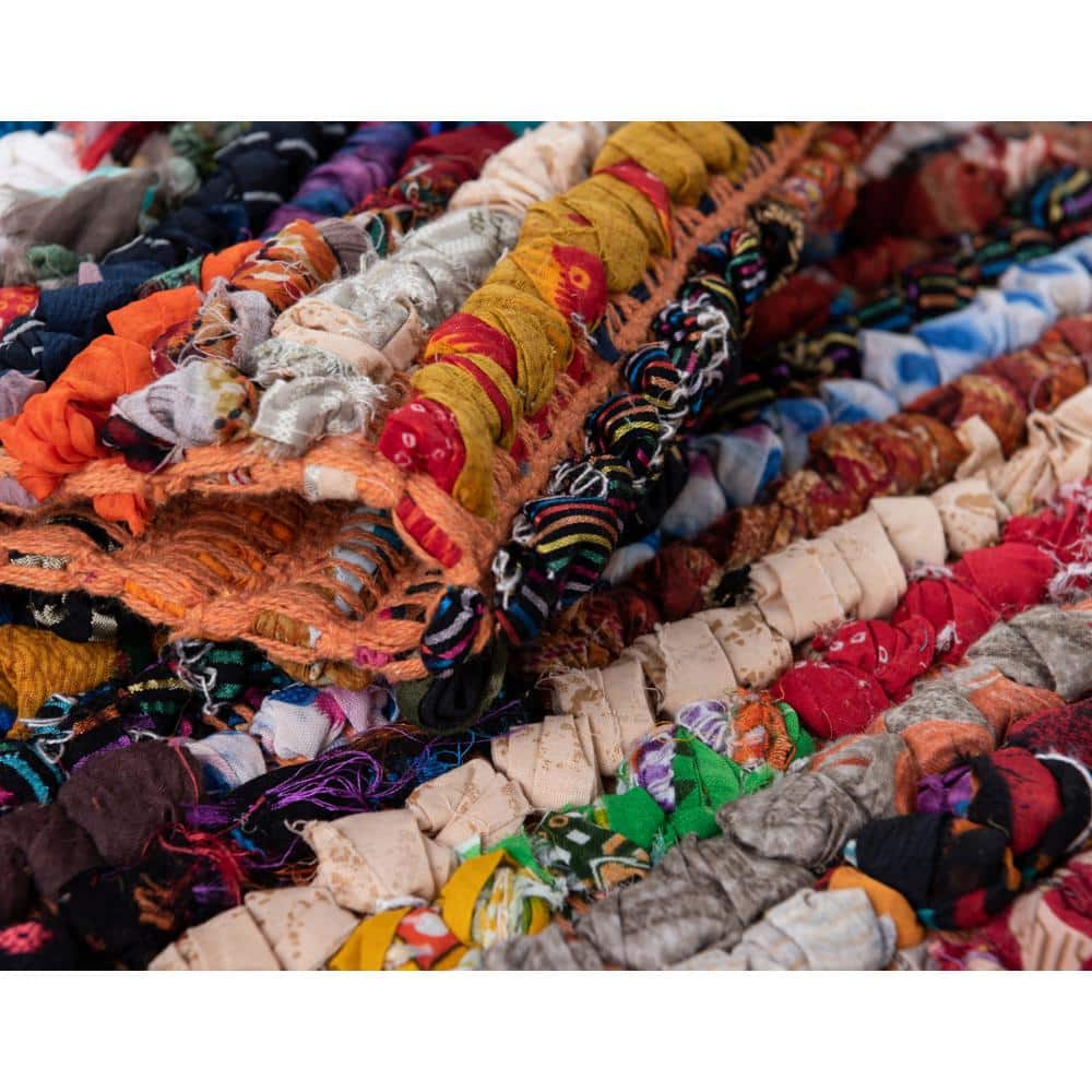 Handmade Multicolor Cotton Braided Area Rug, 2' x 3'
