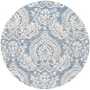 Micro-Loop Blue/Ivory 5 ft. x 5 ft. Round Floral Area Rug