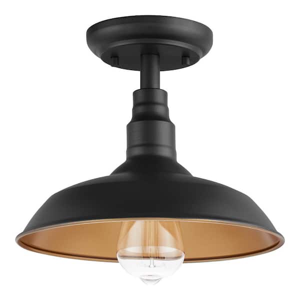 Home Decorators Collection Bell Ridge 10 in. 1-Light Black Semi-Flush Mount