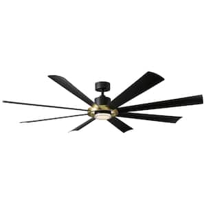Aura 72 in. Integrated LED Indoor/Outdoor 8-Blade Smart Ceiling Fan in Soft Brass Matte Black with 3000K and Remote