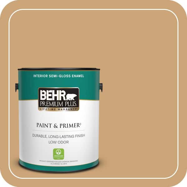 BEHR PREMIUM PLUS 1 gal. #BIC-30 Corkboard color Semi-Gloss Enamel Low Odor Interior Paint & Primer