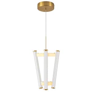 3-Light Adjustable Height Integrated LED Gold Rectangle Chandelier for Dining Room