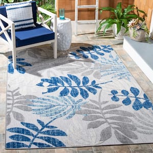 Cabana Gray/Blue Doormat 3 ft. x 5 ft. Abstract Palm Leaf Indoor/Outdoor Area Rug