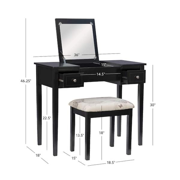 Linon Black Vanity Set with Butterfly Bench