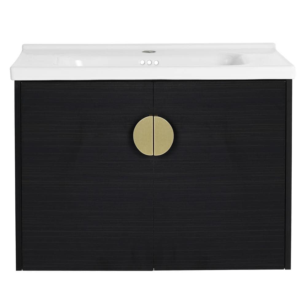 27.80 in. W 18.50 in. D 20.70 in. H Single Sink Wall Mounted Bath Vanity in Black Chestnut with White Ceramic Top price history on PriceWatchPro