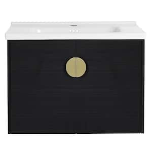 27.80 in. W 18.50 in. D 20.70 in. H Single Sink Wall Mounted Bath Vanity in Black Chestnut with White Ceramic Top