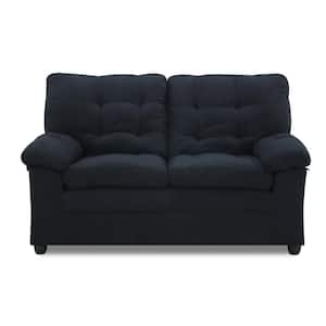Juliette 60 in. Black Solid Microfiber 2-Seat Loveseat with Tufted Back