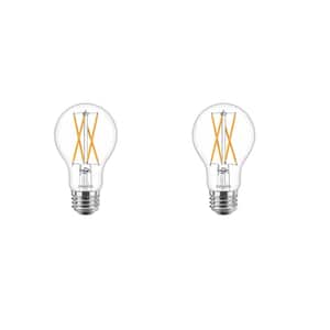 40-Watt Equivalent A19 Dimmable with Warm Glow Dimming Effect Clear Glass LED Light Bulb Soft White (2700K) (2-Pack)