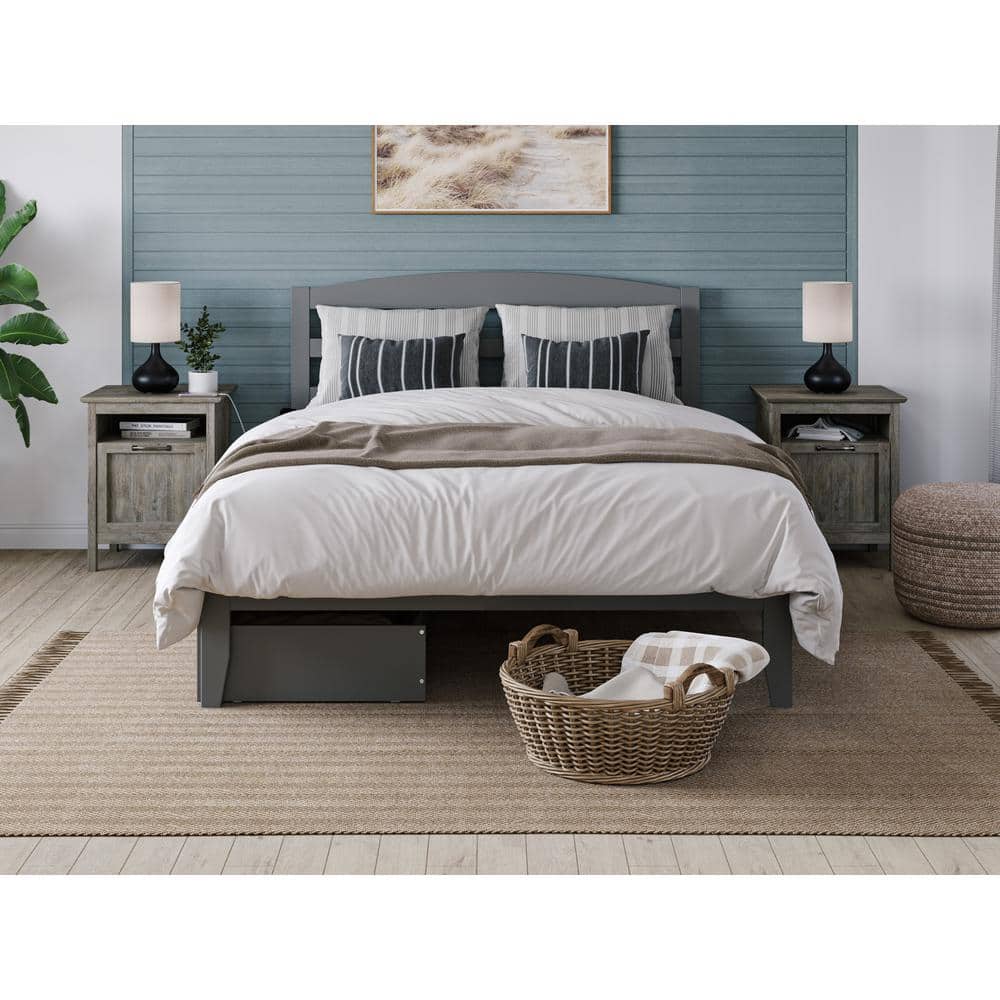 Warren Gray Queen Wood Platform Bed with Storage Drawers