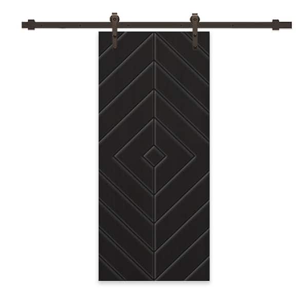 CALHOME Diamond 36 in. x 84 in. Fully Assembled Black Painted MDF Modern Sliding Barn Door with Hardware Kit