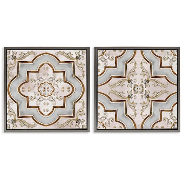 Moroccan Tile in Neutrals by Irena Orlov 2-Pieces Gray Floater Frame Abstract Graphic Art Print 25 in. x 25 in.