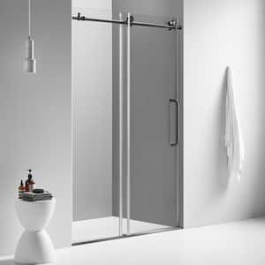 Small Roller 44 in. - 48 in. W x 76 in. H Sliding Frameless Shower Door in Matte Black with Easy Cleaning Glass