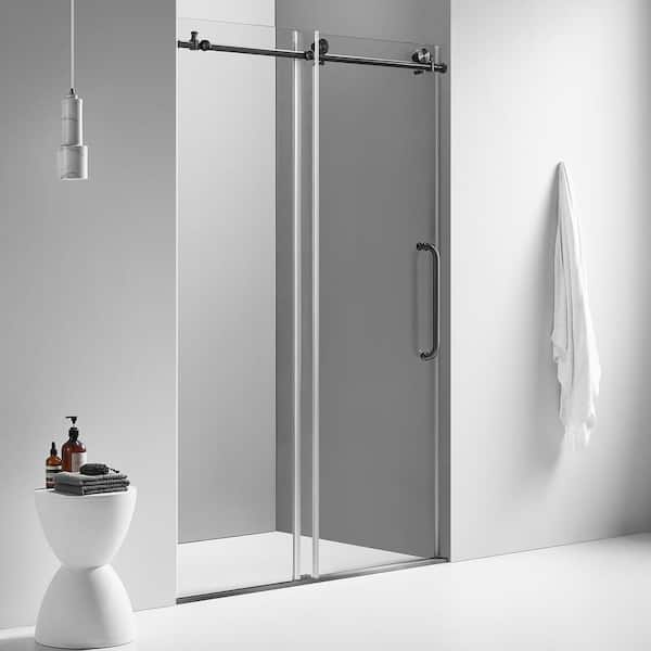 SERENE VALLEY Small Roller 68 in. - 72 in. W x 76 in. H Sliding Frameless Shower Door in Matte Black with Easy Cleaning Glass