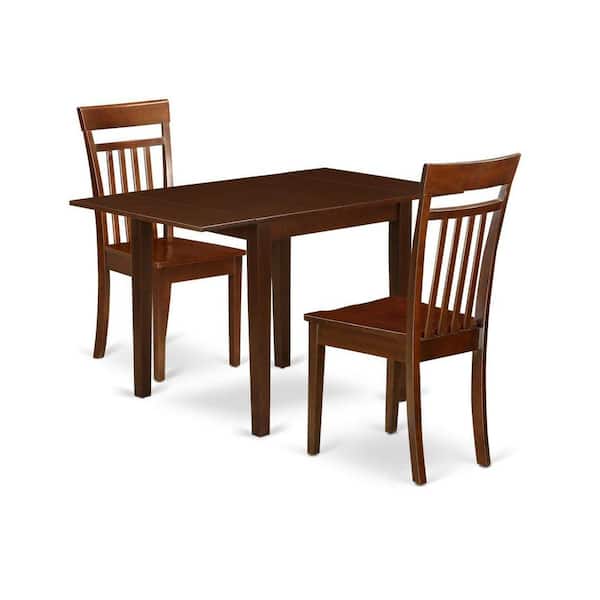 East West Furniture 3-Piece Mahogany Finish Solid Wood Top Dining Table Set