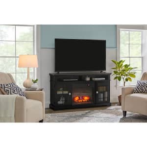 Canteridge 60 in. Freestanding Media Console Electric Fireplace TV Stand in Black with Clear Lake Oak Top