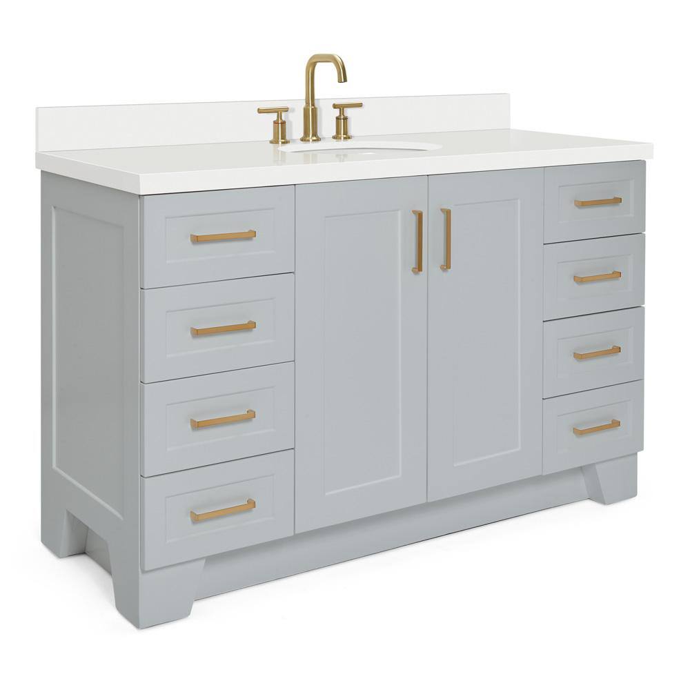 Taylor 55" Gray Painted Freestanding Single Sink Vanity with Brass Hardware