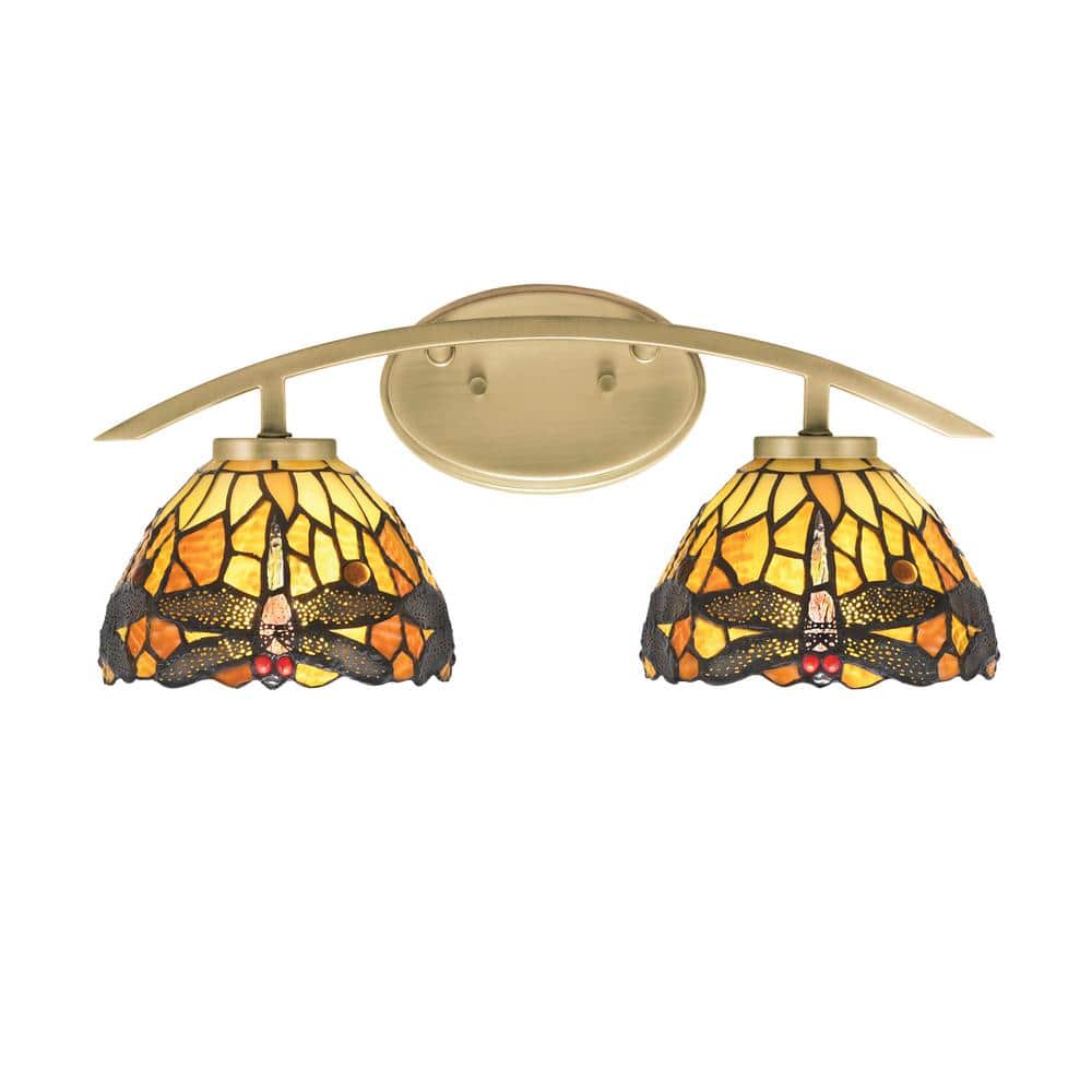 Siena 18.25 in. 2-Light Vanity Light New Age Brass with 7 in. Amber Dragonf