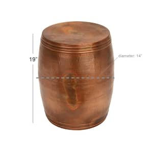 14 in. Copper Drum Shaped Medium Cylinder Aluminum End Accent Table with Hammered Design