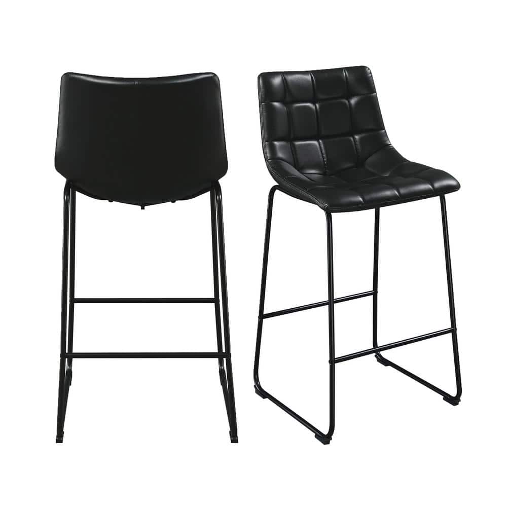 Rustic Industrial Black Metal Bar Stool with Faux Leather