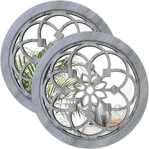 12 in. W x 12 in. H 2 PCS Round Wall Mirror, Gorgeous Rustic Farmhouse Accent Mirror, Entry Mirror